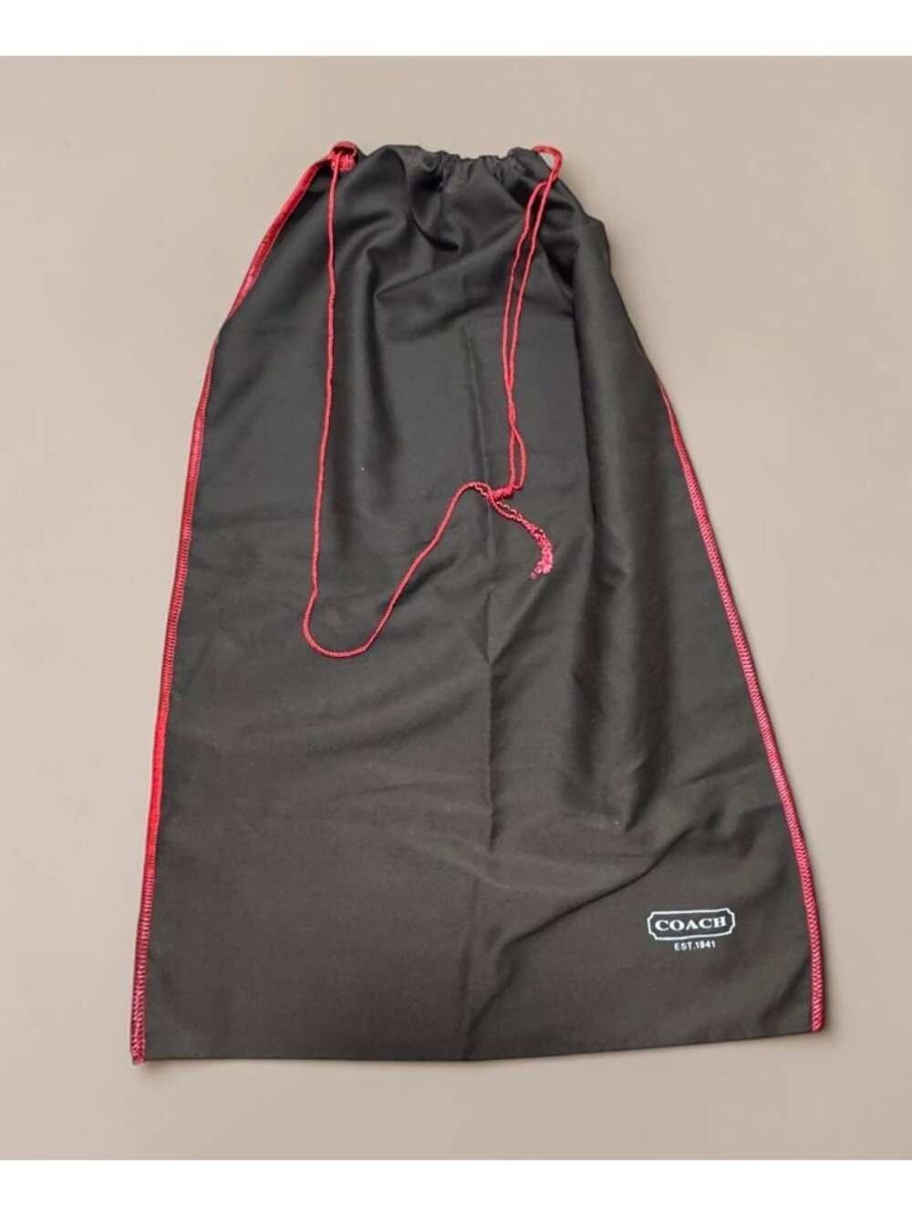 Coach Drawstring Dust Bag Brown With Red Trim & Logo - Picture 9 of 9